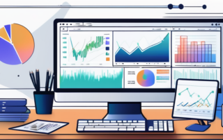 Saubere, organisierte Arbeitsecke mit moderner Computeranlage und Analyse-Software, umgeben von Notizen und bunten Grafiken, symbolisiert strategische Planung und effektive SEO-Optimierungstechniken.