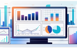 Modernes, effizientes Arbeitsplatz-Setup mit High-Tech-Computer und Analyse-Diagrammen zur Optimierung von Konversionsraten auf dem Bildschirm.