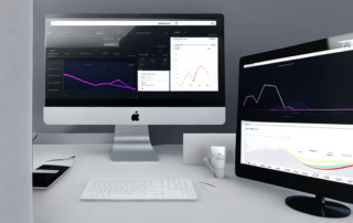 Moderner Desktop mit Analysediagrammen, die datengetriebene SEO-Strategien fuer bessere Suchmaschinenrankings zeigen.