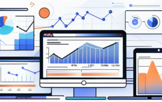 Digitale Marketingwerkzeuge und Analyse-Diagramme zur Optimierung der Konversionsraten auf professionellen Plattformen, einschliesslich Grafiken, Webseiten auf Geraeten und Leistungskennzahlen.