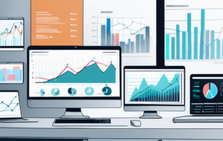 ALT-Tag: Organisierter Arbeitsplatz mit digitalen Geraeten, Diagrammen und Analysen fuer strategische Planung zur Optimierung von KI-generierten Bildern fuer Social Media in einem kreativen, modernen Umfeld