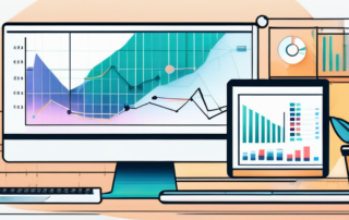 Verschiedene digitale Geraete zeigen Diagramme und Trendlinien, daneben Symbole fuer innovative Werkzeuge, betonen einen strategischen, datengesteuerten Ansatz zur Steigerung der Konversionsraten, im Hintergrund ein kreativer Arbeitsplatz.