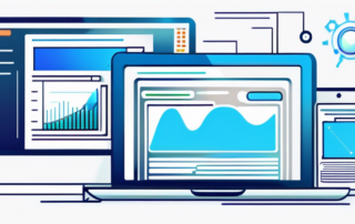 Moderner, organisierter Arbeitsplatz mit Laptops und Tablets, symbolisiert fortschrittliche SEO-Optimierungswerkzeuge im digitalen Zeitalter, betont durch helle, kuehle Beleuchtung.