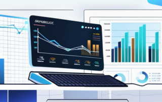 Nahaufnahme eines Computerbildschirms mit einem Analytics-Dashboard, das Diagramme und Daten zur SEO-Optimierung zeigt, dazu ein Planer und ein digitales Tablet mit Notizen.