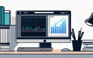 Saubere, organisierte Arbeitsumgebung mit Computer, der Grafiken und Analysen zeigt, fuer methodische und datenbasierte SEO-Optimierung mit wesentlichen SEO-Tools und Buechern auf dem Schreibtisch.