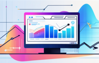 Modernes, schlankes Computerbild zeigt Grafiken und Datentrends zur SEO-Leistung mit leuchtend nach oben zeigenden Pfeilen, die Wachstum und Erfolg in Suchmaschinen-Rankings anzeigen.