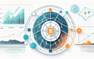 Verbundene Knotenpunkte symbolisieren das komplexe Netzwerk von SEO mit Diagrammen und Grafiken zu wichtigen Leistungskennzahlen fuer den Ranking-Erfolg in einer digitalen Landschaft.