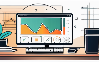 Sauberer, organisierter Arbeitsplatz mit modernem Computer, der Diagramme zeigt, neben Notizblöcken und einer Kaffeetasse, ideal fuer SEO-Optimierung Lernen.