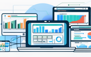 Digitale Geraete wie Smartphone, Laptop und Tablet zeigen Grafiken und Analysen zur SEO-Optimierung fuer verbesserte Online-Sichtbarkeit und Website-Performance in Suchmaschinen-Rankings.