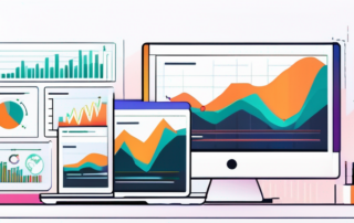 Gut organisierte Arbeitsplatz mit digitalen Geraeten, Grafiken und Analysen fuer SEO Optimierungsstrategien, dynamische bunte Hintergrund