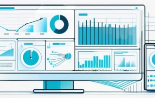 Digitale Geraete verbunden und zeigen Grafiken und Analysen fuer SEO Strategien vor einem Netzwerk-Hintergrund.