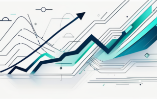 Aufsteigende Pfeile symbolisieren Wachstum und Optimierung, ergaenzt durch abstrakte Grafiken, die die Dynamik und Vernetzung von digitalen Marketingstrategien darstellen.