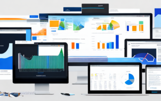 Computerscreen zeigt Website-Analytics-Dashboard mit SEO-Tools und Traffic-Daten.