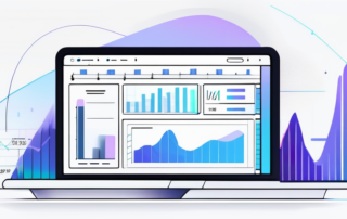 Moderne Website-Oberflaeche auf einem Desktop-Computer mit Grafiken und Analysedaten zur Steigerung der Konversionsraten durch strategisches Design.