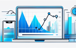 Digitales Diagramm mit steigendem Trend und SEO Icons vor modernem Hintergrund