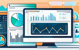 Digitales Dashboard mit Analysen, SEO Tools, Strategien und modernem Buero im Hintergrund.