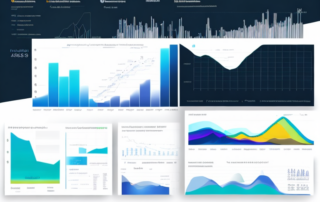 Sammlung dynamischer Diagramme und Grafiken zeigt steigende Trends und wichtige Kennzahlen, betont datengetriebene Marketingentscheidungen.