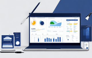 Digitale Marketingtools und Analysen zeigen Wachstum und Effizienz auf einem professionellen Arbeitsplatz mit Laptop.