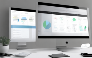 Digitales Dashboard auf Desktop mit Keyword-Analytik, Notizen und Planungsblaettern, zeigt strukturierten und effizienten Workflow.