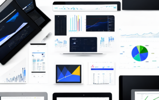 moderne digitale geraete mit datengetriebenen diagrammen und grafiken in einem organisierten arbeitsbereich