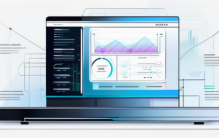 Moderner Computerinterface zeigt fortschrittliche Textgenerierung mit dynamischen Grafikelementen und futuristischem Design, betont Innovation in KI.