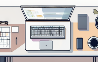 Saubere Schreibtischansicht mit Computer, Notizblock und farbcodierten Flussdiagrammen zur Darstellung von Webseiten-Architektur und effizienten Sitemaps.