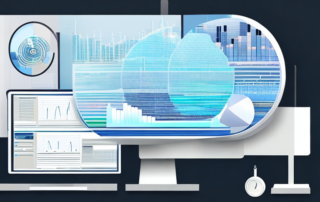 Lupe ueber Computerbildschirm mit analytischen Diagrammen, symbolisiert wichtige Rolle von SEO Audits zur Verbesserung der Online-Sichtbarkeit.