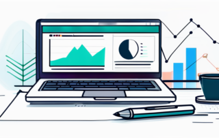 Laptop mit Website-Analytics-Dashboard und Notizblock als Symbol fuer SEO-Optimierung.