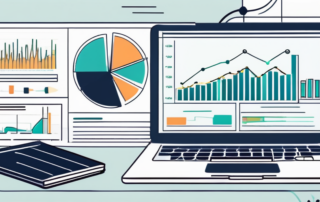 Offenes Laptop mit Analytics Grafiken und Charts neben Notizbuch mit Stift, symbolisiert effektive SEO Planung und Strategieentwicklung.