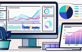 Digitale Arbeitsflaeche mit Laptop, Notizbuch und Diagrammen zur Keyword-Recherche, die effektive SEO-Strategien hervorheben.