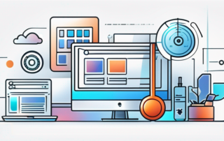 Digitale Symbole von SEO-Tools vor modernem Hintergrund, Darstellung der vernetzten Strategien zur Verbesserung des Suchmaschinenrankings.