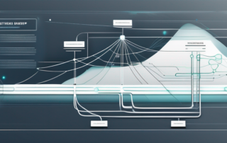 Digitale Illustration einer Website-Layout mit vernetzten Knoten und Pfaden, die eine organisierte Sitemap darstellen