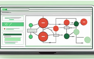 Digitale Sitemap-Diagramm mit Fehlern in Rot und korrekten Praktiken in Gruen markiert.