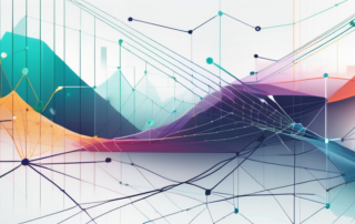 interconnected nodes web structure with rapid growth arrows and upward trending graphs digital interface